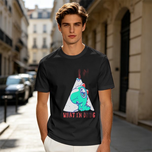 Olive T-Shirt With Cute Dinosaur Graphic And 'What I'm Doing' Text