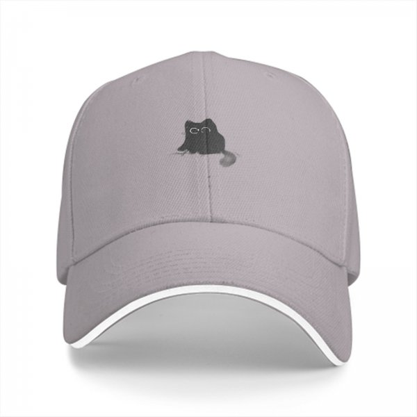 Black Baseball Cap With Minimalist Cat Silhouette Design