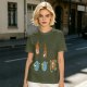 Olive Graphic Tee With Falling Cat Comets And Earth Artwork