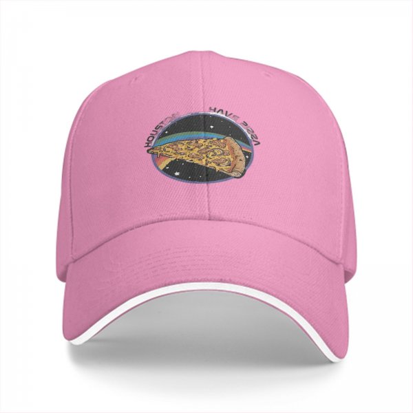 Black Baseball Cap With Space Pizza Slice Graphic Design
