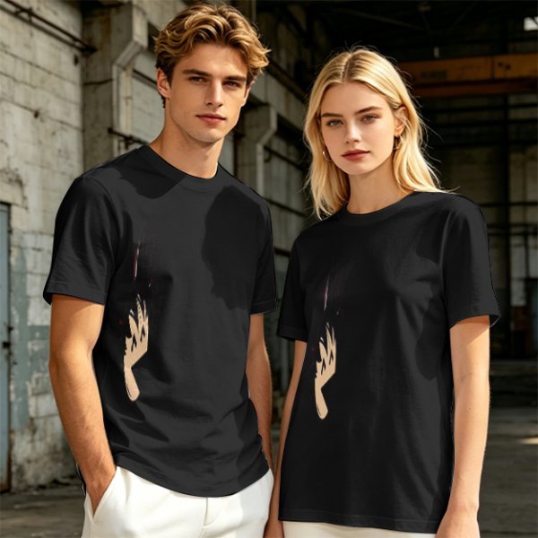 Olive green oversized t-shirt with stylized hand graphic print