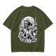 Oni Mask Samurai Floral Graphic Olive T-Shirt