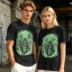 Olive T-Shirt With Skeleton Gentleman And Green Flames Art