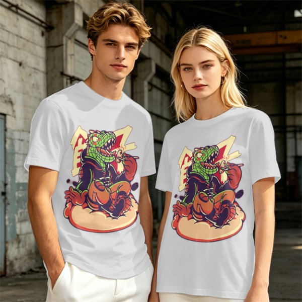 Olive T-Shirt with Cartoon Crocodile Eating Snack Graphic