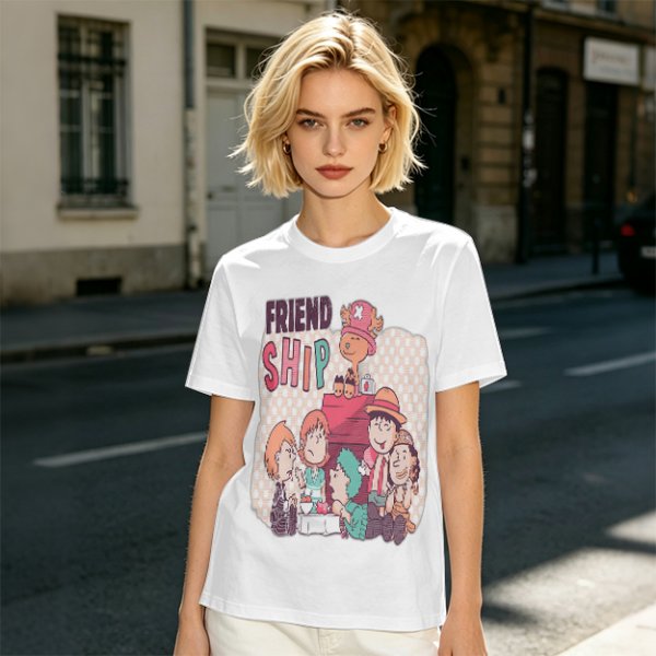 Olive T-Shirt with Friendship Themed Cartoon Crew Print