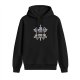Black hoodie with medieval axe sword mountain crest and Roll your Fate text