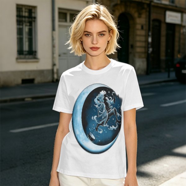 Olive T-Shirt With Crescent Moon And Dancing Spirit Graphic