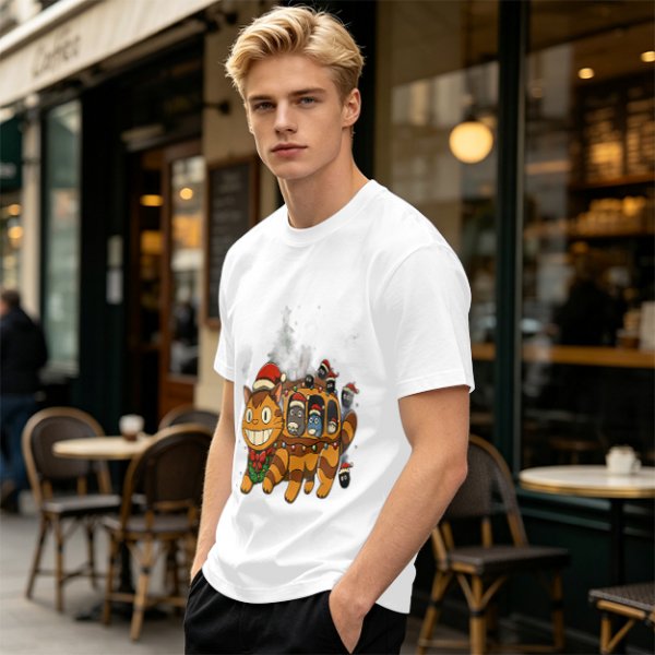 Christmas Catbus T-Shirt with Festive Spirited Away Characters