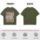 Olive Green T-Shirt with Cartoon Medieval Tavern Scene Print