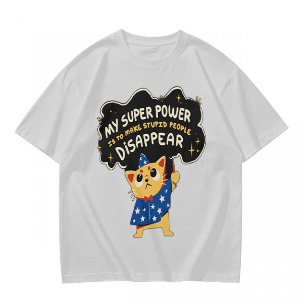 Olive T-shirt with Wizard Cat 'My Super Power Is To Make Stupid People Disappear' Print