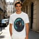 Olive T-Shirt With Black Cat And Crescent Moon Graphic