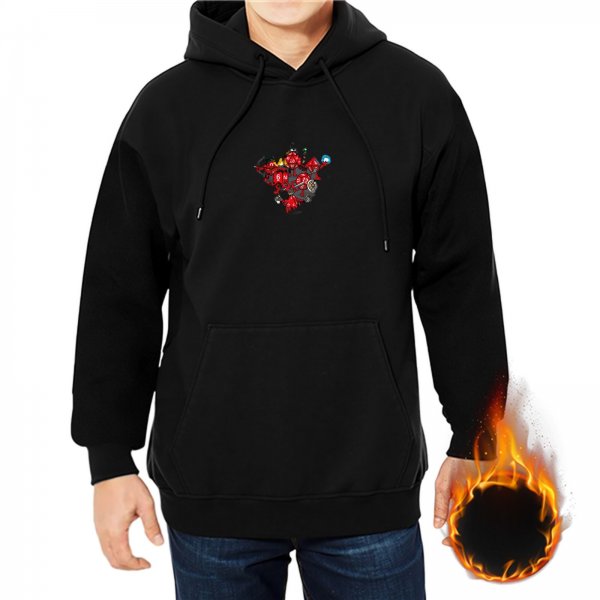 Black Hoodie With Small Red Graphic Print On Chest