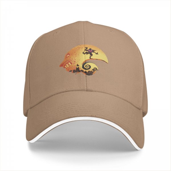 Black baseball cap with Halloween skull moon graphic design