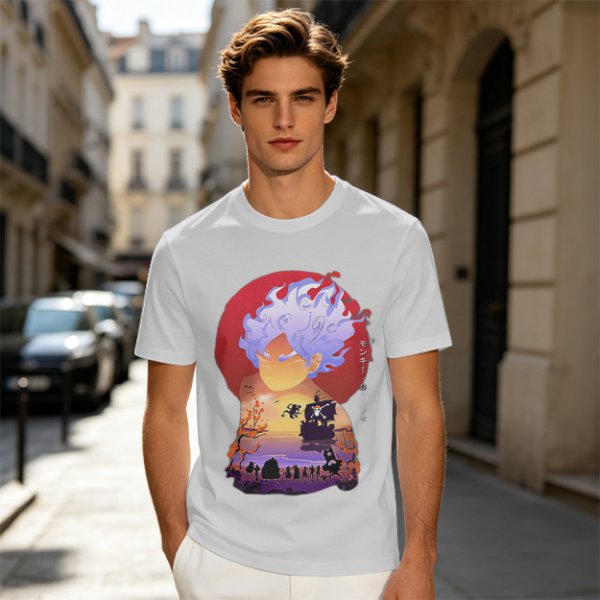 Anime Gear 5 Character Graphic T-Shirt With Sunset Scene