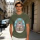 Olive Green T-Shirt with Totoro Holding Piranha Plant Print
