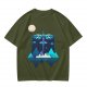 Olive T-Shirt With Geometric Dragonfly Mountain Night Scene Print