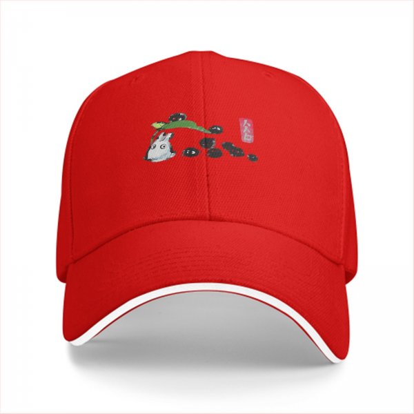 Black baseball cap with small forest spirit and soot sprite graphic