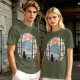 Olive T-shirt with Black Cat Viewing Mount Fuji Sunrise Art