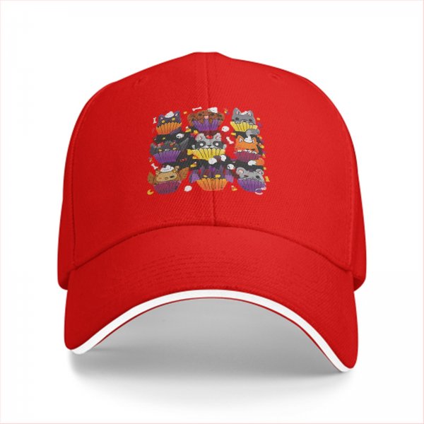 Black baseball cap with Halloween animal cupcake graphic design