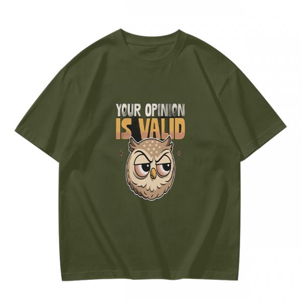 Owl Graphic T-Shirt With 'Your Opinion Is Valid' Text