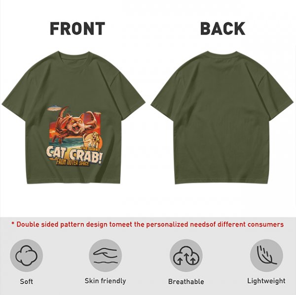 Olive T-Shirt Featuring The Giant Cat Crab From Outer Space Graphic