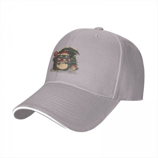 Black baseball cap with Christmas Totoro bus stop print