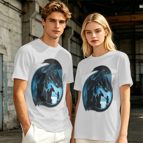 Olive T-shirt with How to Train Your Dragon Toothless and Hiccup Art