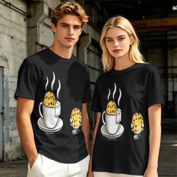 Olive T-Shirt With Funny Cookie In Coffee Cup Print