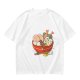 Olive T-Shirt With Cute Cat Ramen Bowl Graphic Print