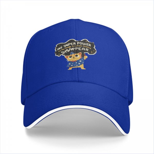 Black Baseball Cap With Wizard Cat 'My Super Power Is Making Stupid People Disappear' Print