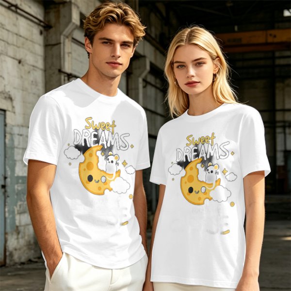 Olive t-shirt with sweet dreams cheese moon and mouse graphic
