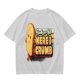 Olive graphic tee with playful bread character and 'Ready or Not Here I Crumb' text