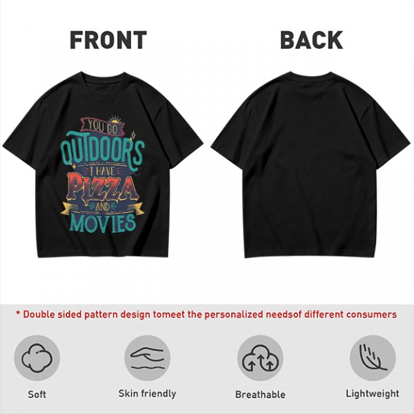 Olive Graphic T-Shirt With 'You Go Outdoors I Have Pizza And Movies' Print