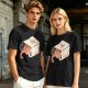 Olive T-Shirt With Whimsical Cat Mug Graphic Print