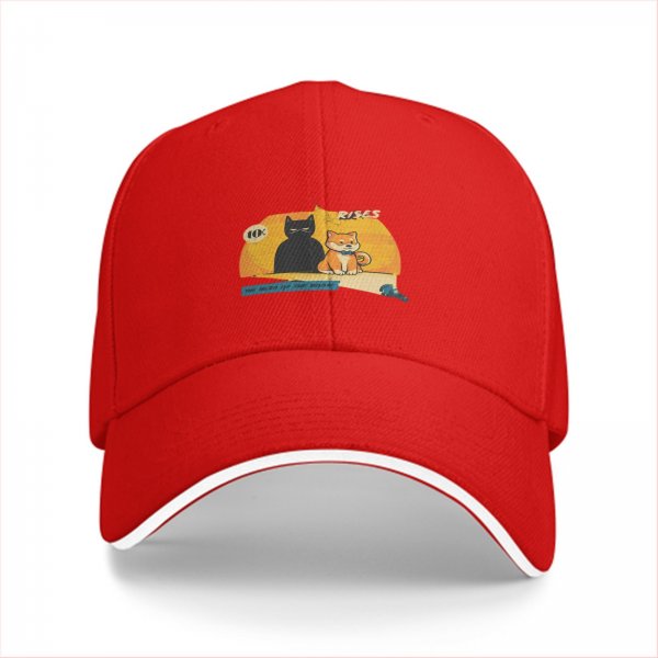 Black Baseball Cap with Cat and Shiba Inu Graphic Print