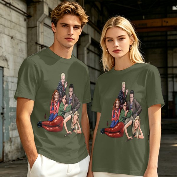 Olive Green T-Shirt with Buffy The Vampire Slayer Character Art Print