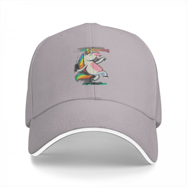 Black Baseball Cap With Dancing Unicorn Rainbow Graphic