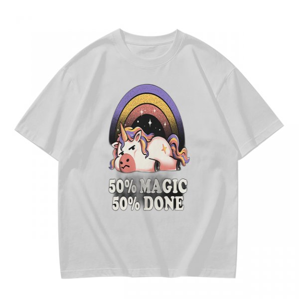 Olive T-Shirt With Grumpy Unicorn 50% Magic 50% Done Print