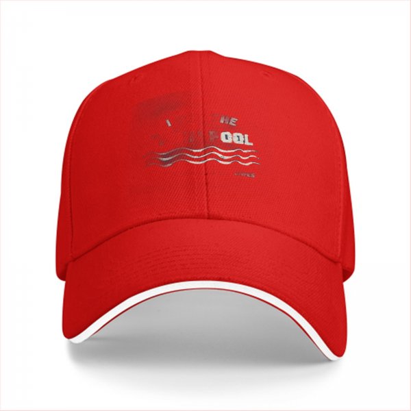 Black baseball cap with water wave and pool themed graphic