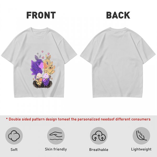 Olive T-Shirt With Cute Fantasy Bird Family Print