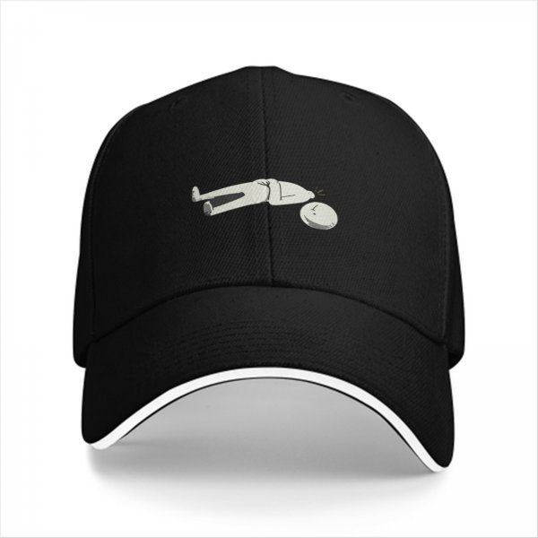Black Baseball Cap With Funny Disconnected Stick Figure Print