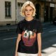 Olive green t-shirt with a panda relaxing in a steaming ramen bowl print