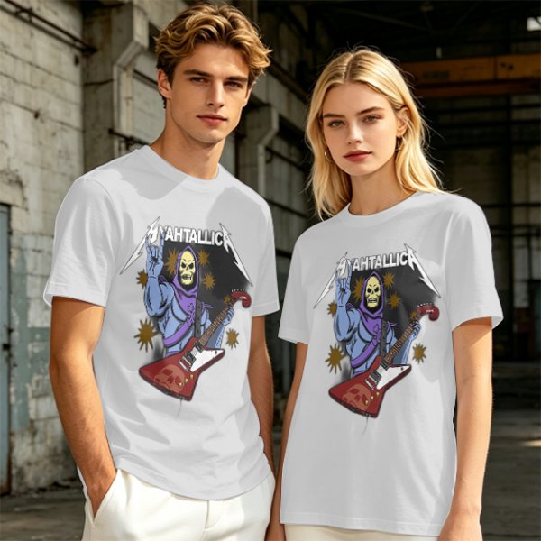 Olive T-Shirt With Skeletor Rock Guitarist Graphic Print