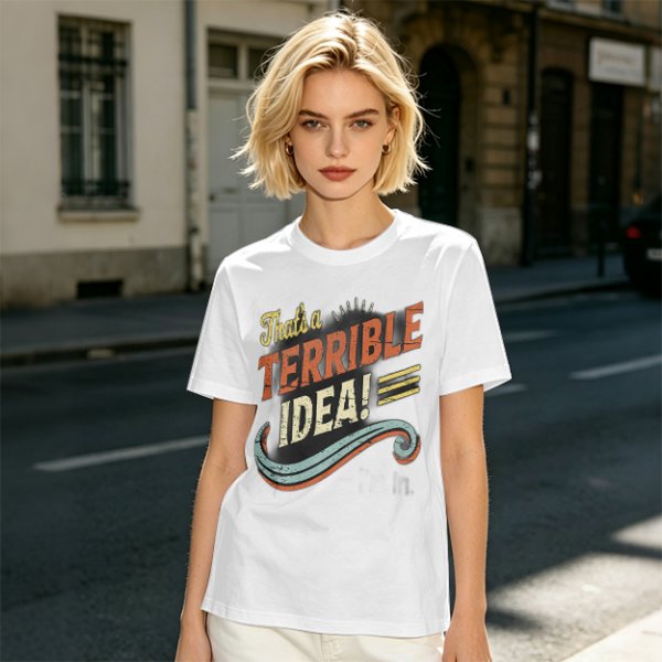 Olive T-Shirt With That's a Terrible Idea! Retro Graphic Print