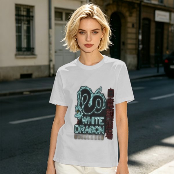Olive T-Shirt With Neon White Dragon Graphic Print