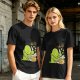 Olive Green T-Shirt With Cute Green Creature Preparing Peas Graphic