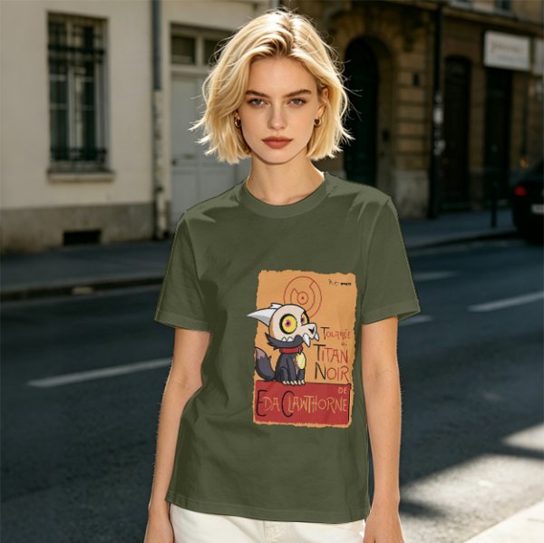 Olive Green T-Shirt with King from The Owl House Titan Noir Print