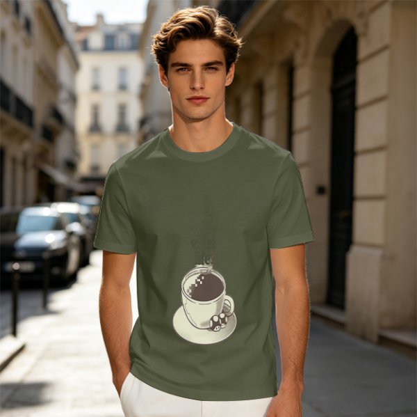 Olive T-Shirt With Hot Cocoa Cup And Marshmallows Graphic Print