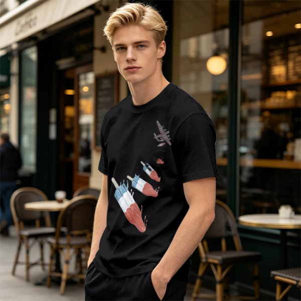 Olive T-Shirt With Melting Red White Blue Popsicle Print