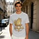 Olive T-Shirt With Cat Sitting On Pizza Pentagram Artwork